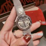 Ballon Blanc de Cartier Leather Strap With Diamond Silver Bezel 30 mm Watch Replica